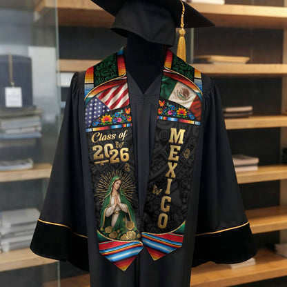 Mexican Graduation Stole 2026, Graduation Sash Mexico, Virgen de Guadalupe Mexican Stole, Mexico Graduation Sash