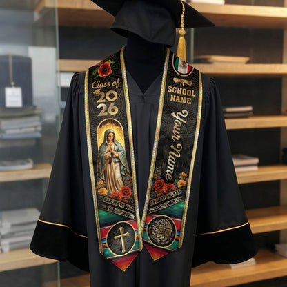 Mexico Class of 2026 Graduation Stole Custom Name Guadalupe Cross Sash
