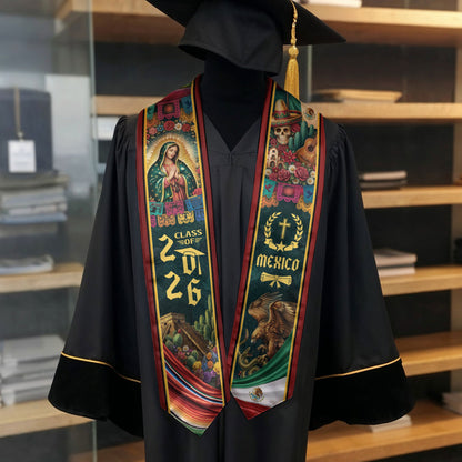 Mexico Graduation Stole 2026 Virgen de Guadalupe Sugar Skull Serape Cultural Design