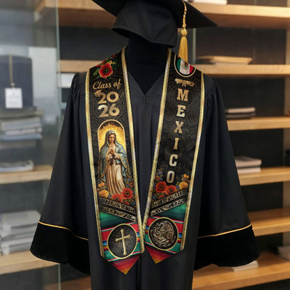 Virgin of Guadalupe Mexico Graduation Stole 2026 - Catholic Faith Mexican Heritage Sash