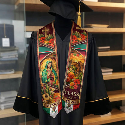 Mexico Graduation Stole 2026 Guadalupe Eagle Cross Floral Serape Sash Gift