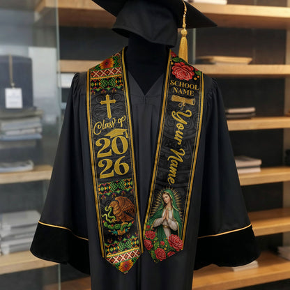 Custom Name Mexican Graduation Stole 2026 - Our Lady of Guadalupe & Eagle Heritage Sash