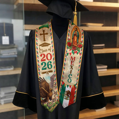 Mexican Flag Graduation Stole - Class of 2026 Sash for Graduation Ceremony