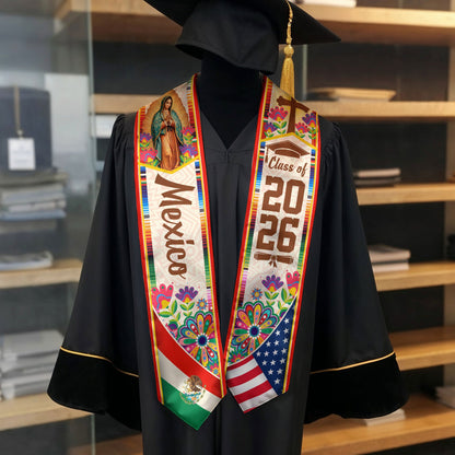 Mexico USA Flag Graduation Stole 2026 - Mexican American Heritage Graduation Sash
