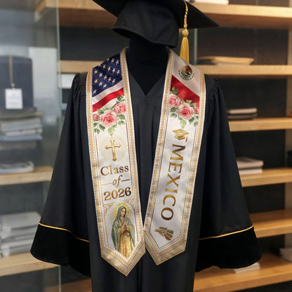 Mexican American Graduation Stole 2026 - Mexico USA Flag Heritage Sash