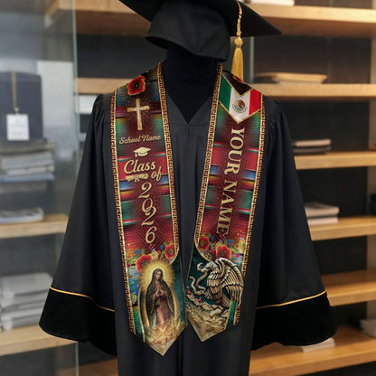 Custom Mexican Heritage Graduation Stole 2026 Virgin Mary Serape Eagle Sash