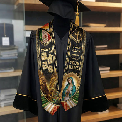 Mexico Graduation Stole 2026 Virgin Mary Eagle Personalized Mexican Heritage Sash