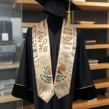 Mexico Graduation Stole 2026 Eagle Mexican American Heritage Personalized Cream Sash