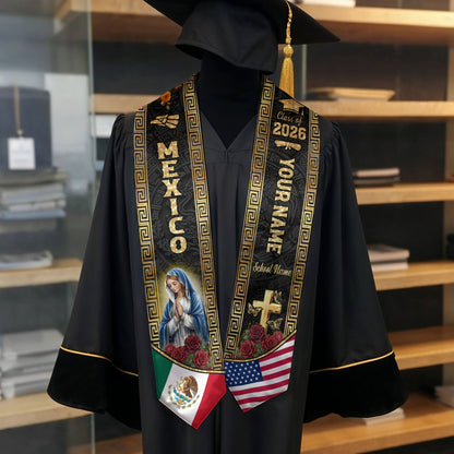 Custom Mexico Graduation Stole 2026 Virgin Mary Eagle Flag Mexican Sash