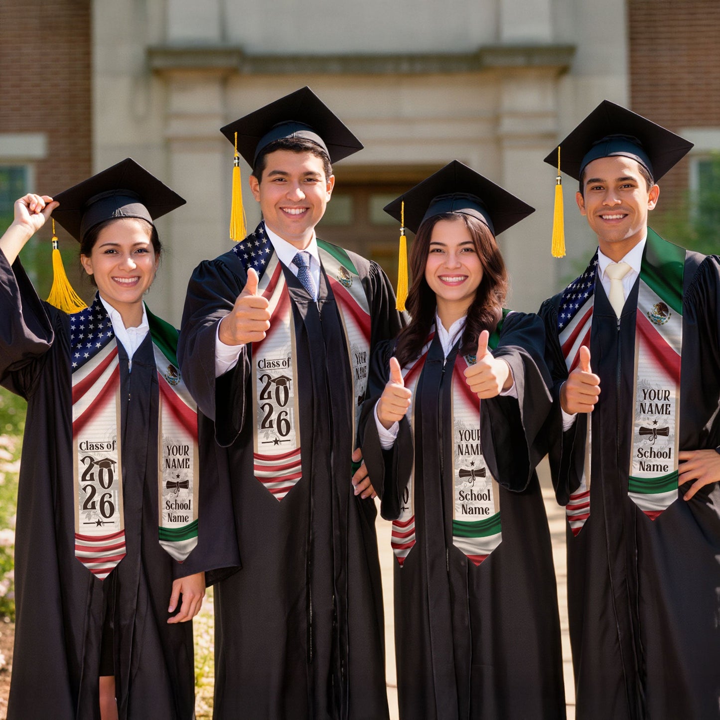 Mexican Stole for Graduation 2026, Mexico Graduation Stole, Customizable Flag Sash