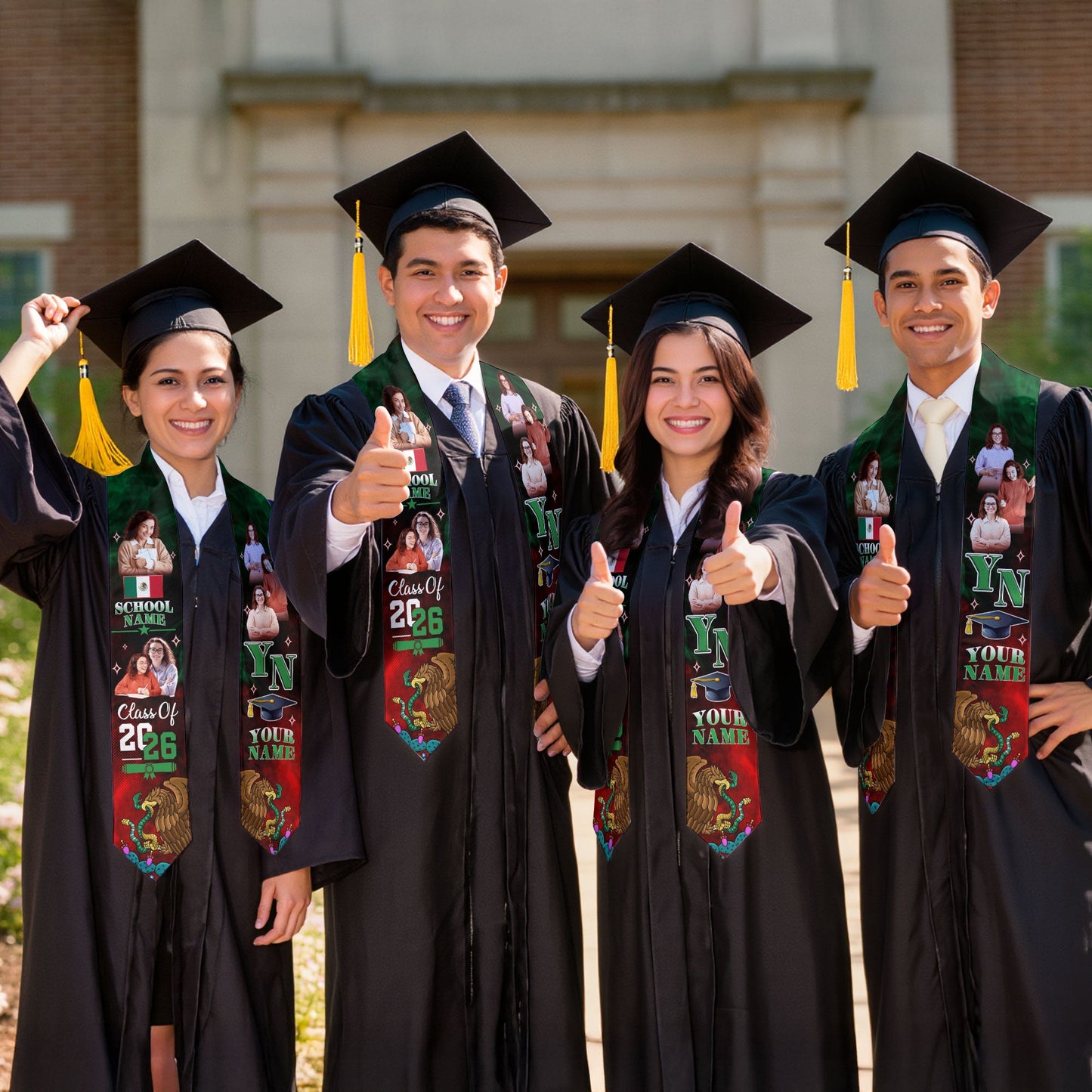 Custom Photo Mexico Aztec Graduation Stole 2026, Mexican Graduate Sash Honoring Heritage