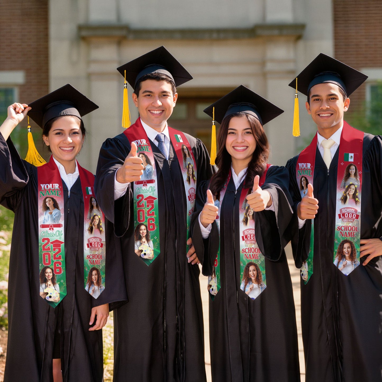 Mexico Aztec Stole 2026 for Graduate, Custom Photo Mexican Graduation Sash