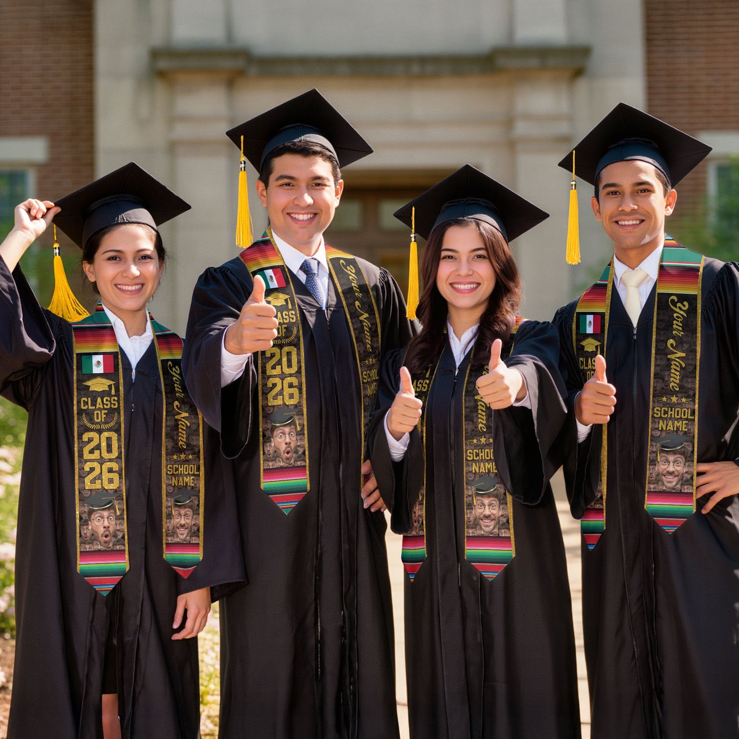 Aztec Mexico Graduation Stole 2026, Custom Photo Mexican Sash for Graduate Achievement