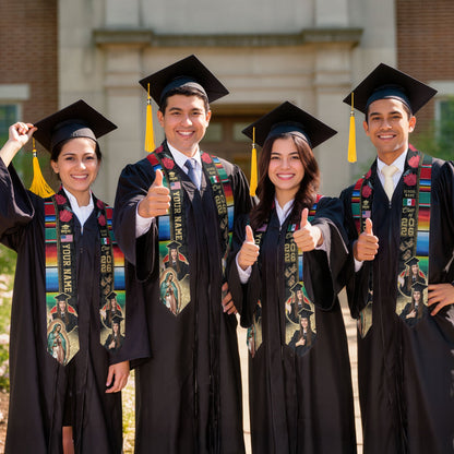 Graduation Stole Mexican with Aztec Patterns Serape USA & Mexico Flag Custom Photo Sash 2026