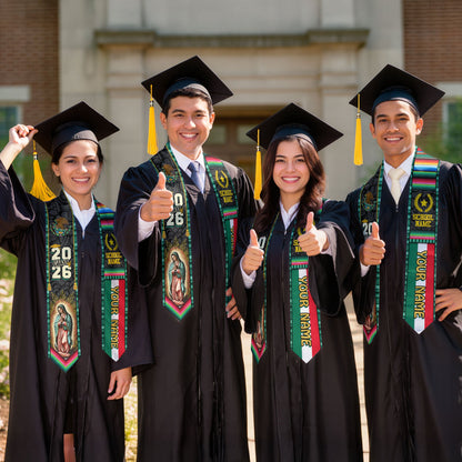 Custom Class of 2026 Virgen de Guadalupe Graduation Stole – Personalized USA Mexico Heritage Senior Sash