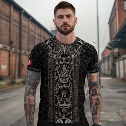 Mexico Heritage Shirt 2-Pack Bundle – Aztec Sun Stone Black Pattern + Guadalupe Floral Flag National Pride