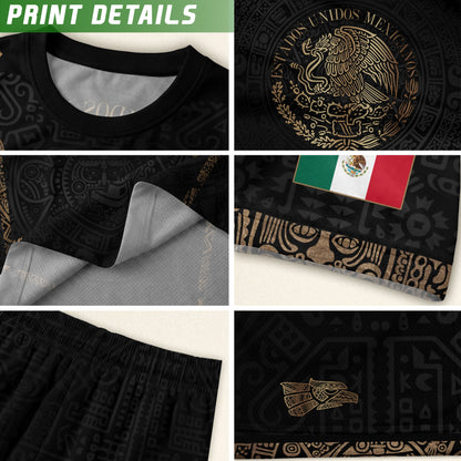 Mexico Heritage Black Gold Vintage Athletic Aztec Calendar Chevron Soccer Jersey