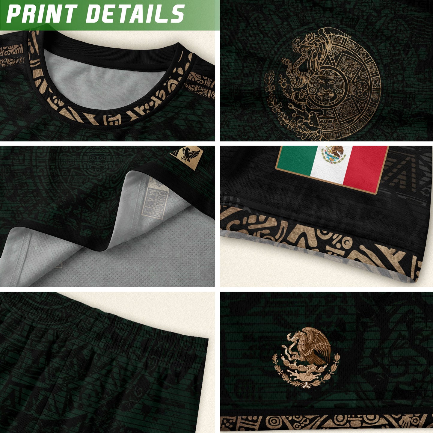 Mexico Heritage Dark Green Gold Vintage Athletic Aztec Calendar Soccer Jersey
