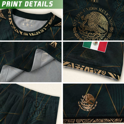 Mexico Heritage Dark Green Gold Vintage Tribal Aztec National Soccer Jersey
