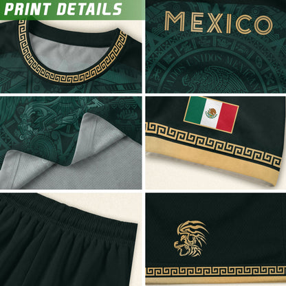 Mexico Heritage Orgullo Mexicano Green Gold Eagle Aztec Calendar Soccer Jersey