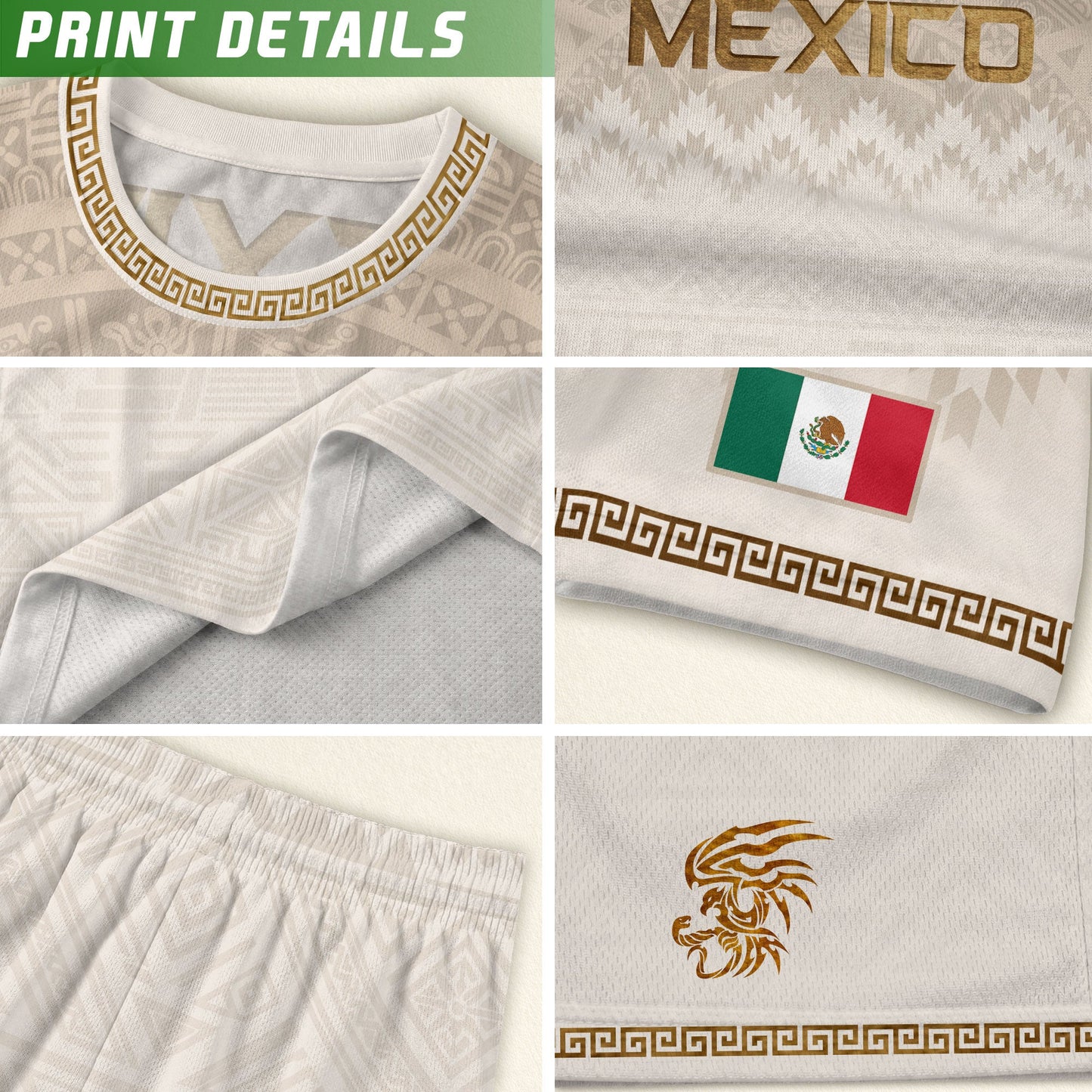 Mexico Heritage Orgullo Mexicano Beige Gold Aztec Pyramid Sun Stone Soccer Jersey