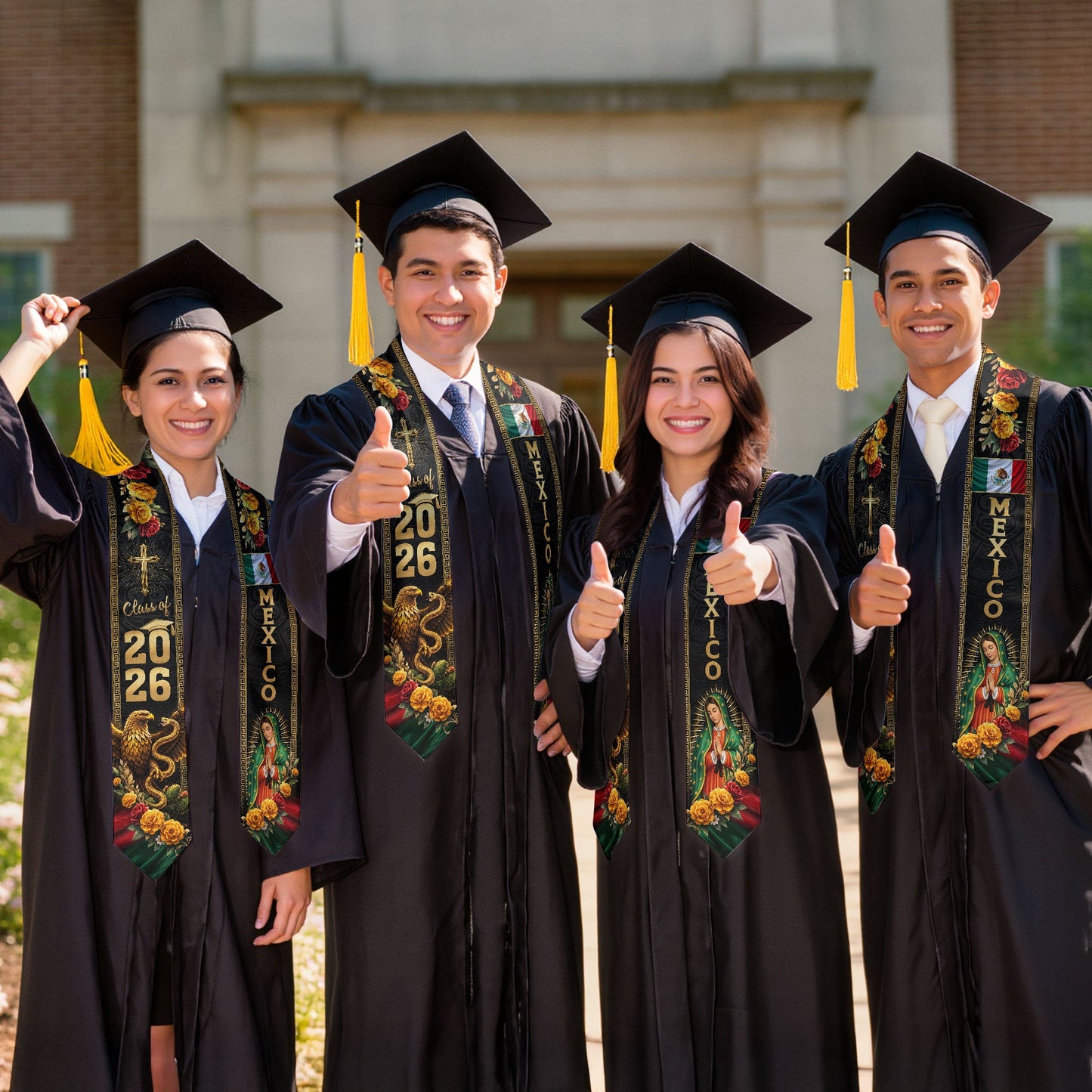Mexican Graduation Stole Class of 2026 Mexican American Flag Sash Stoles for Graduation