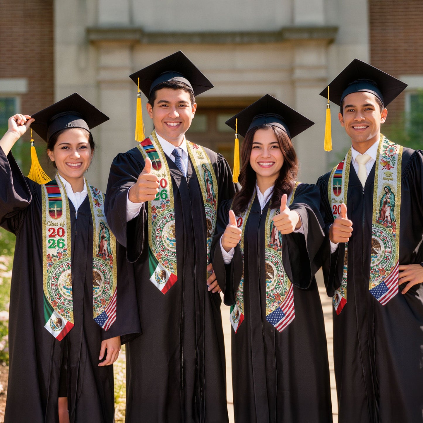 Mexico Graduation Stole Class of 2026 – Virgen De Guadalupe Mexican Flag Sash