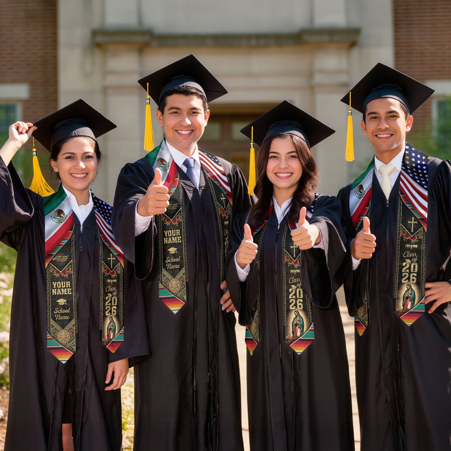 Custom Mexico USA Graduation Stole 2026 Virgin of Guadalupe Mexican American Heritage Sash