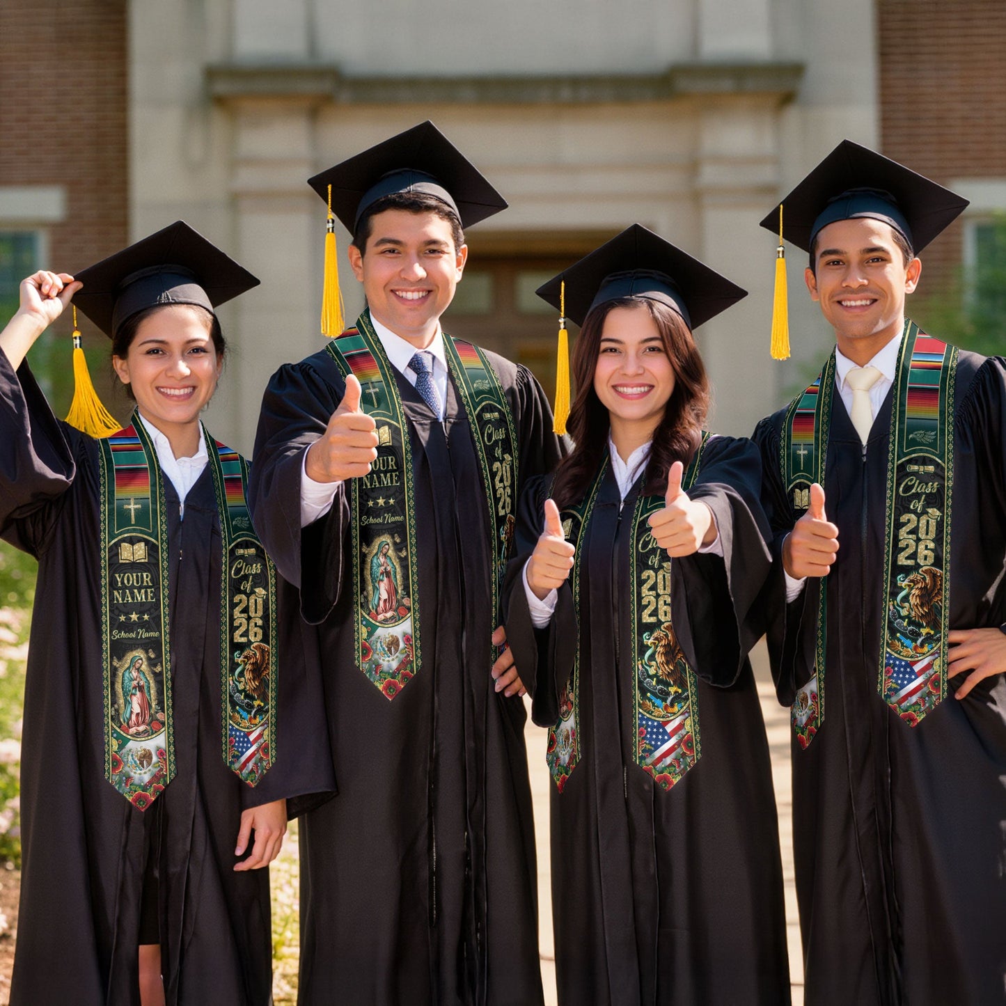 Custom Mexico USA Graduation Stole 2026 Virgin of Guadalupe Eagle Mexican American Heritage Sash