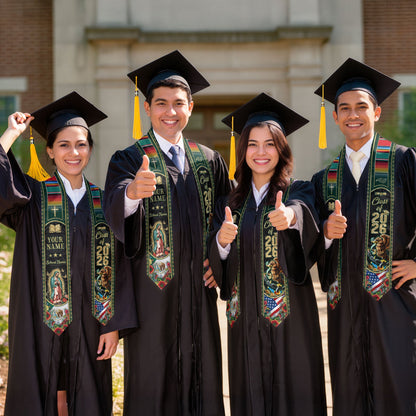 Custom Mexico USA Graduation Stole 2026 Virgin of Guadalupe Eagle Mexican American Heritage Sash