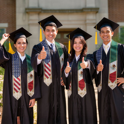 Mexican American Graduation Stole - Mexico USA Flag Heritage Sash Gift