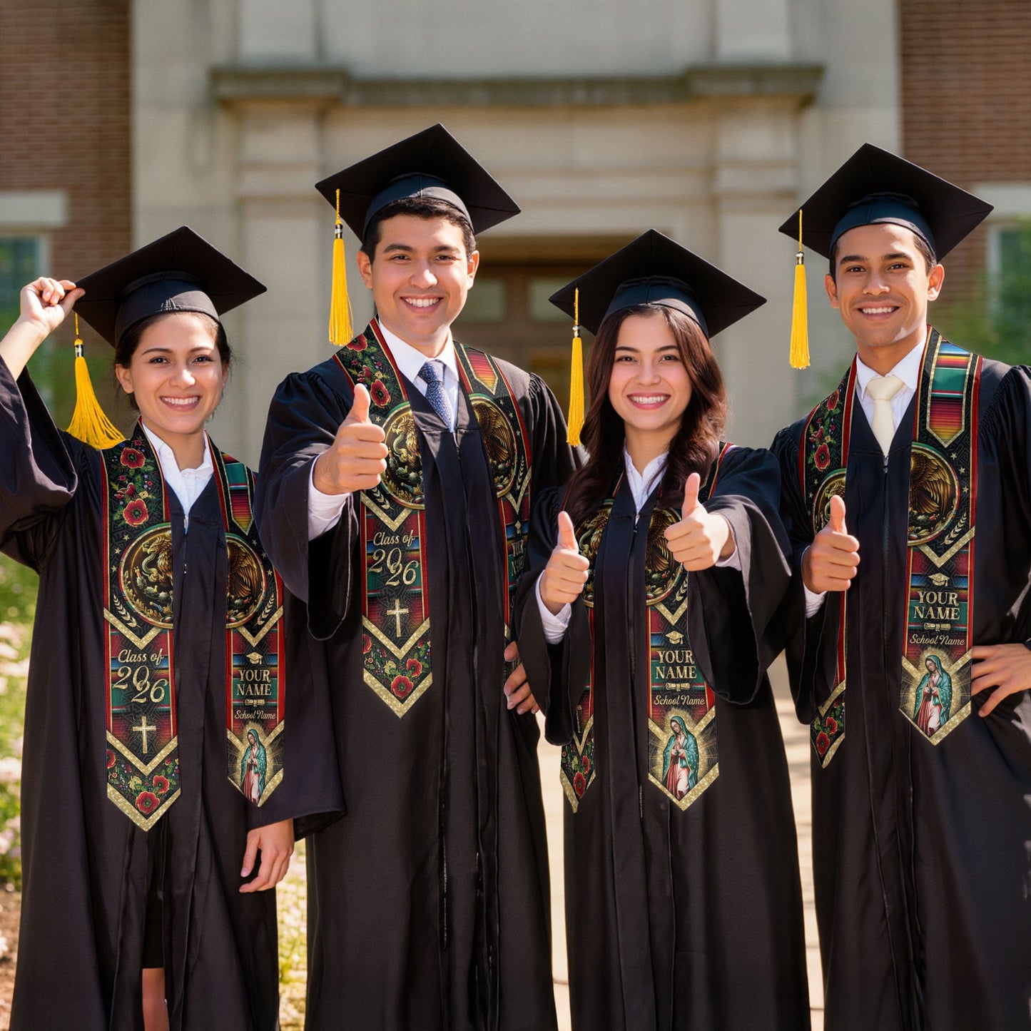 Custom Mexico Graduation Stole 2026 – Guadalupe Eagle Serape Sash Gift