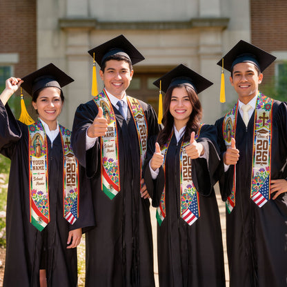 Mexican American Graduation Stole 2026 - Personalized Name Mexico USA Flag Sash