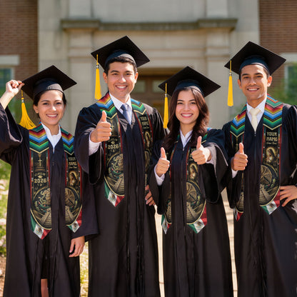 Mexican Graduation Stole 2026 – Virgin Mary, Eagle, Aztec Design, Name & School Personalized Sash