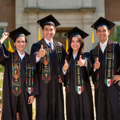 Custom Name School Mexico Graduation Stole 2026 - Mexican Pride Serape Cross Sash