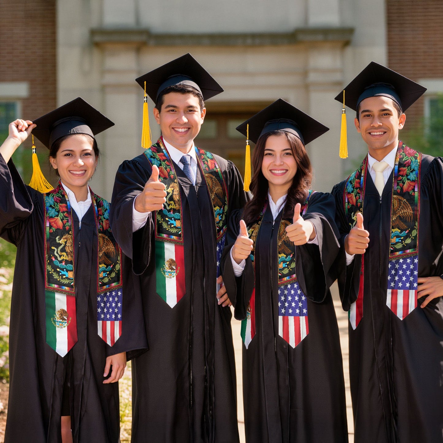 Mexican American Graduation Stole - Eagle Serpent Flag Sash Cultural Pride