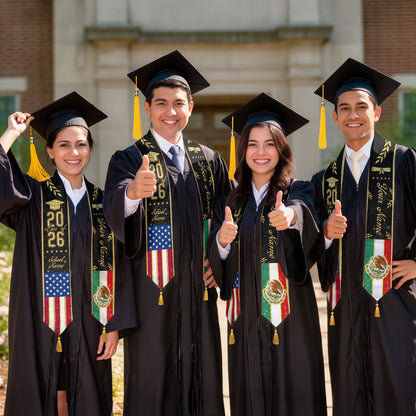 Personalized Mexico USA Golden Tassels Edition Class of 2026 Graduation Stole
