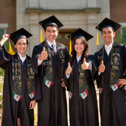 Mexican Flag Graduation Stole 2026 - Personalized Name School Eagle Serape Sash
