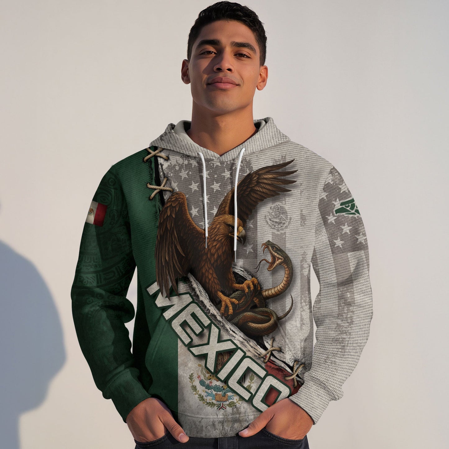 Mexico Flag Eagle Serpent Aztec Pattern Heritage Power Warrior Pride Hoodie