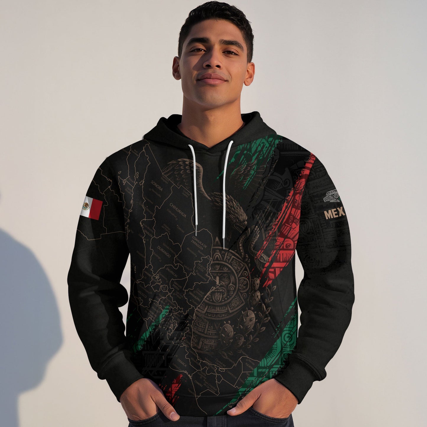 Mexico Map Aztec Sunstone Heritage Flag Legacy Cultural Warrior Pride Hoodie