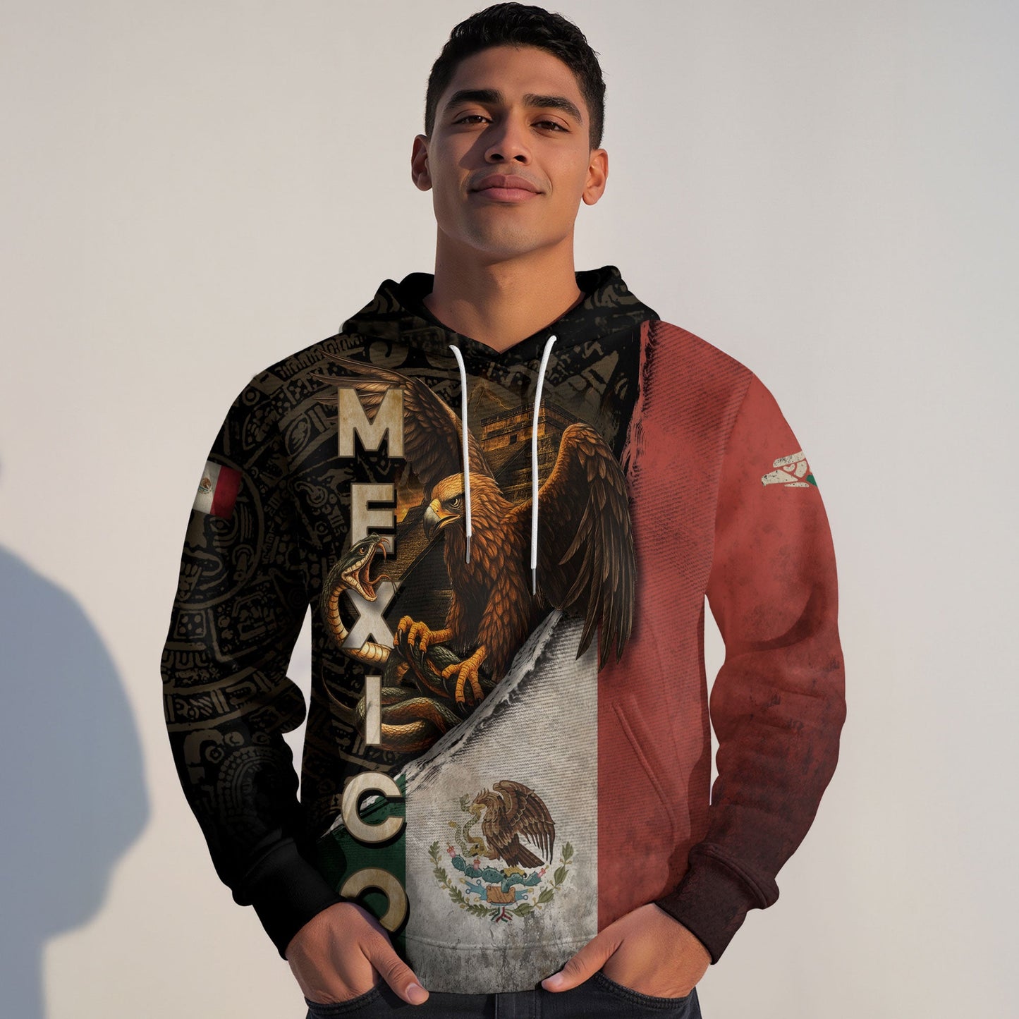 Mexican Eagle Snake Aztec Tribal Heritage Flag Cultural Symbol Mens Hoodie