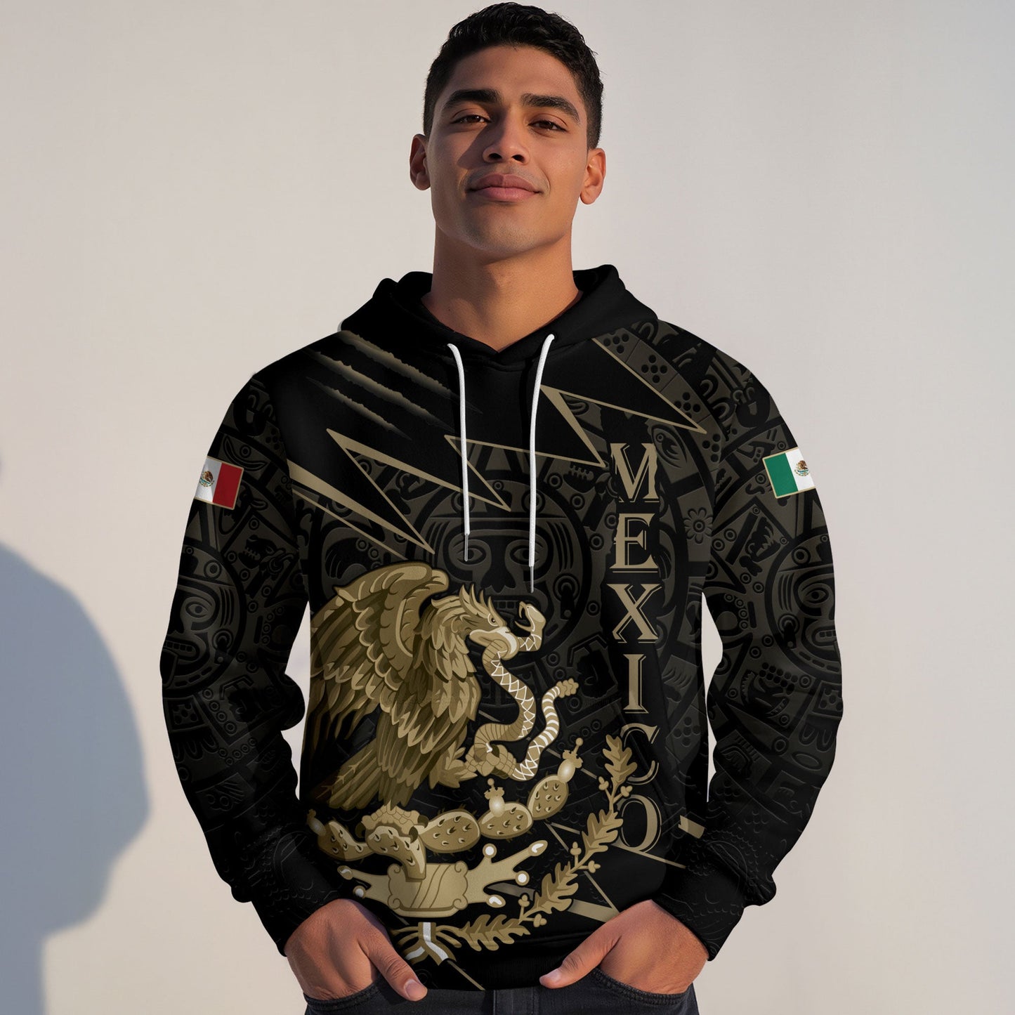 Mexican Black Gold Eagle Snake Flag Aztec Heritage Mens Sudadera De Mexico Hoodie
