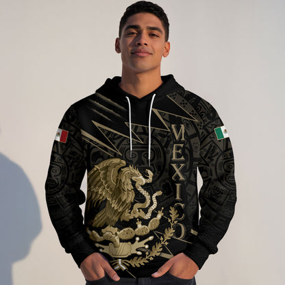 Mexican Black Gold Eagle Snake Flag Aztec Heritage Mens Sudadera De Mexico Hoodie