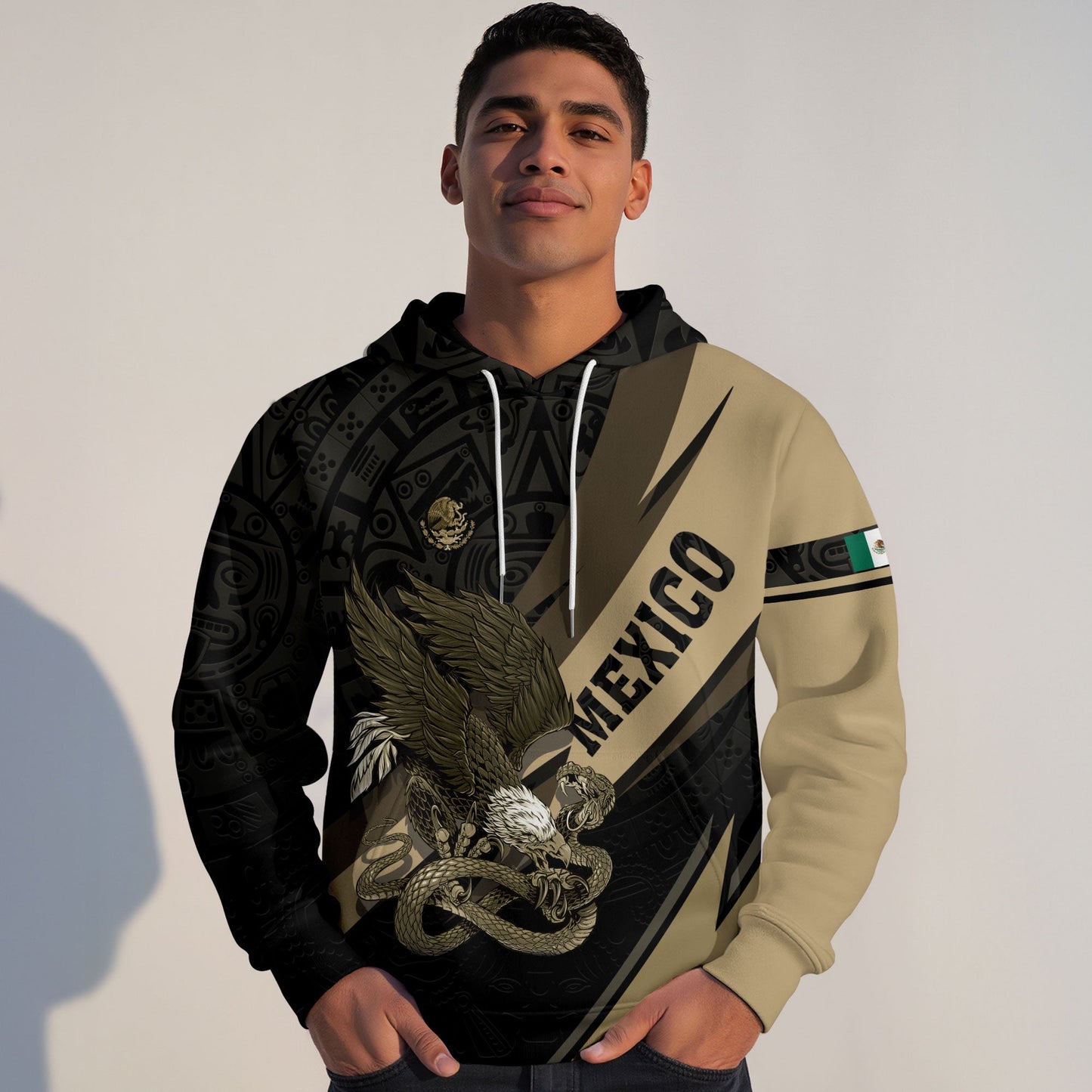 Mexican Sand Gold Eagle Snake Aztec Calendar Heritage Mens Sudadera Hoodie