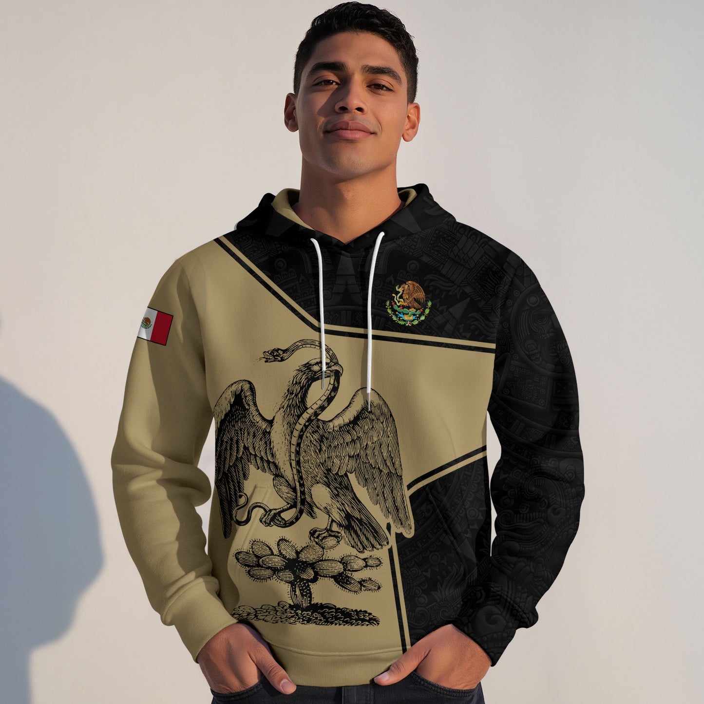 Mexico Spirit Gold Black Warrior Pride Aztec Graphic Hoodie