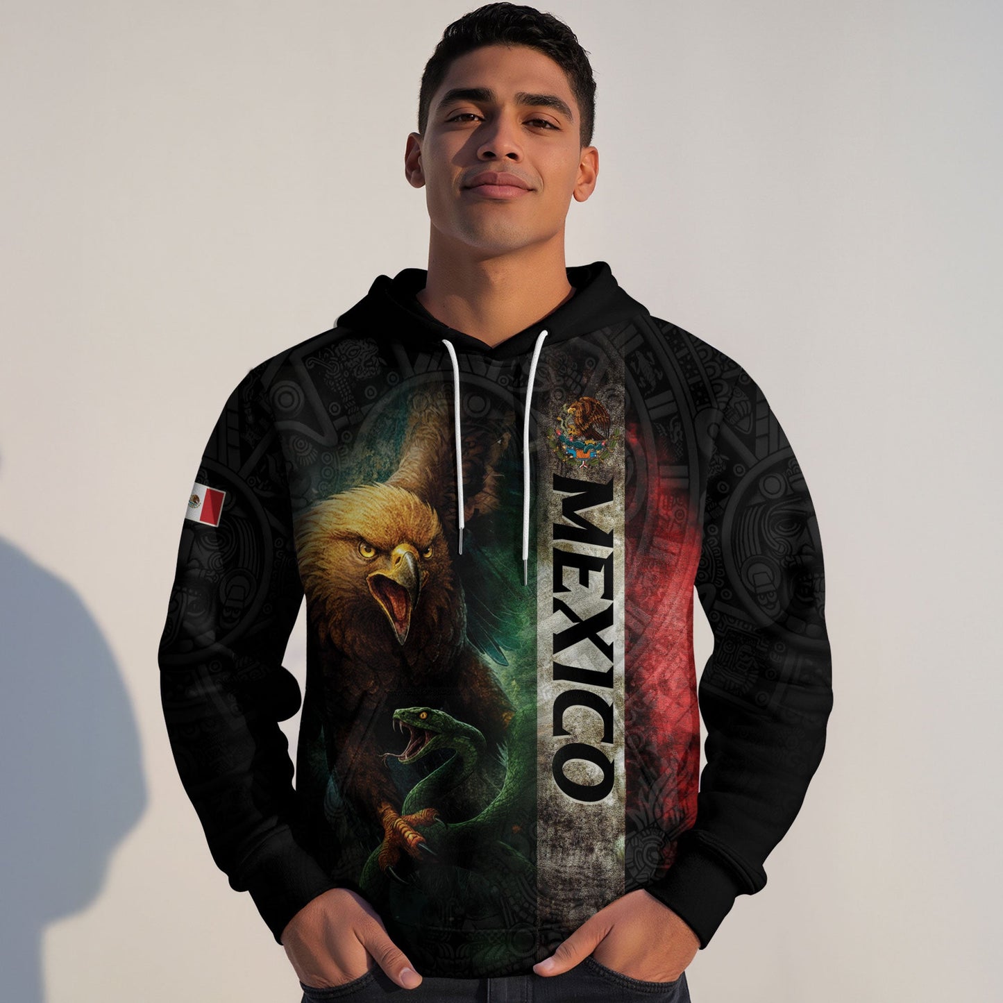 Mexican Black Eagle Snake Aztec National Flag Heritage Mens Sudadera Hoodie