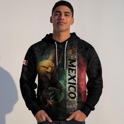 Mexican Black Eagle Snake Aztec National Flag Heritage Mens Sudadera Hoodie