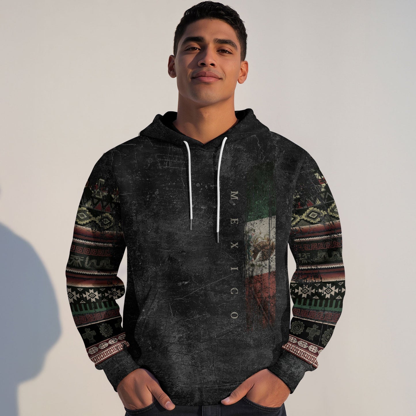 Mexican American Flag Distressed Tribal Pattern Heritage Mens Sudadera Hoodie