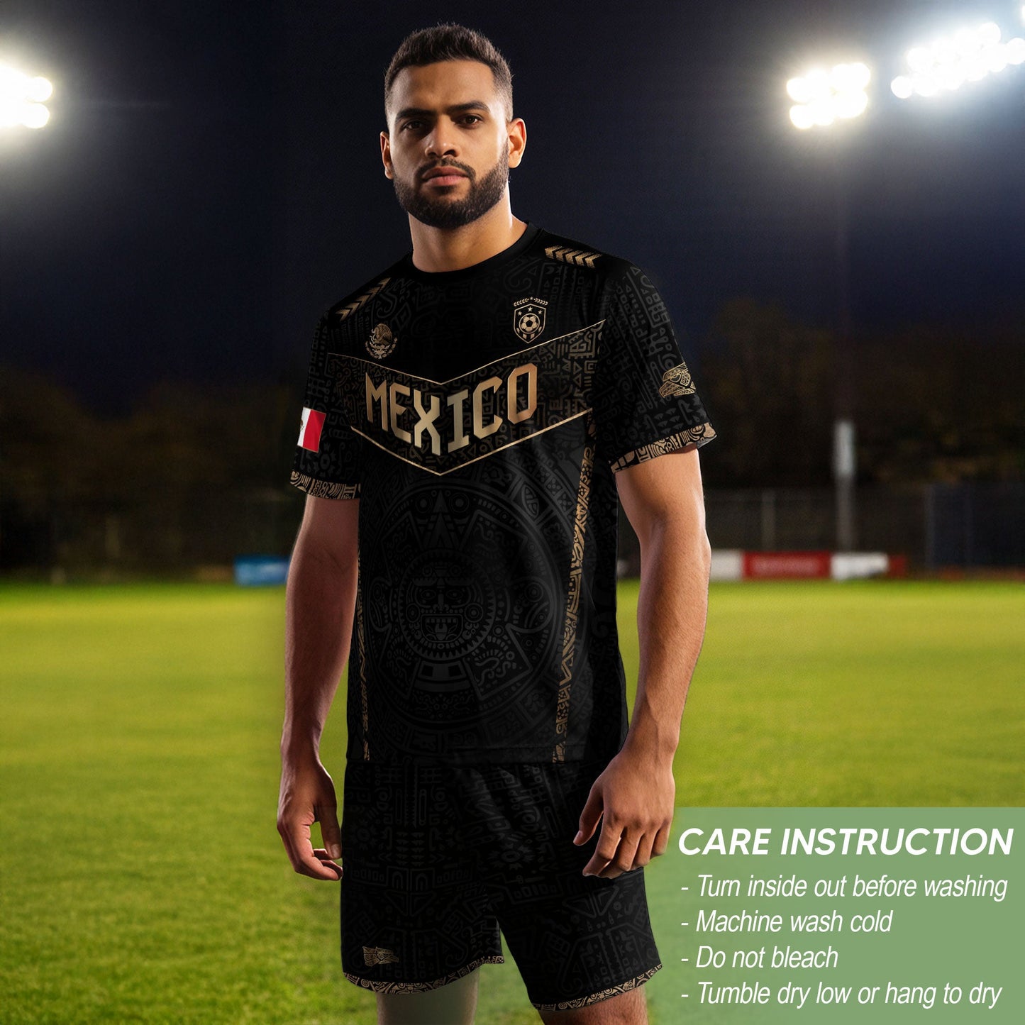 Mexico Heritage Black Gold Vintage Athletic Aztec Calendar Chevron Soccer Jersey