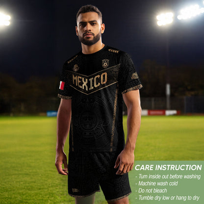 Mexico Heritage Black Gold Vintage Athletic Aztec Calendar Chevron Soccer Jersey